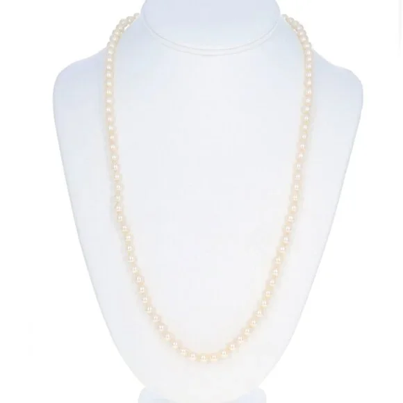 Yellow Gold Cultured Pearls Knotted Strand Necklace 24 1/4 14k